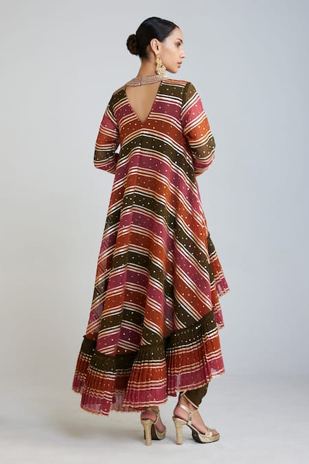 Shop Vvani By Vani Vats Multi Color Georgette, Silk Embroidery Round Asymmetric Kurta Dhoti Pant Set at Aza Fashions Shop_Vvani By Vani Vats_Multi Color Georgette, Silk Embroidery Round Asymmetric Kurta Dhoti Pant Set _at_Aza_Fashions