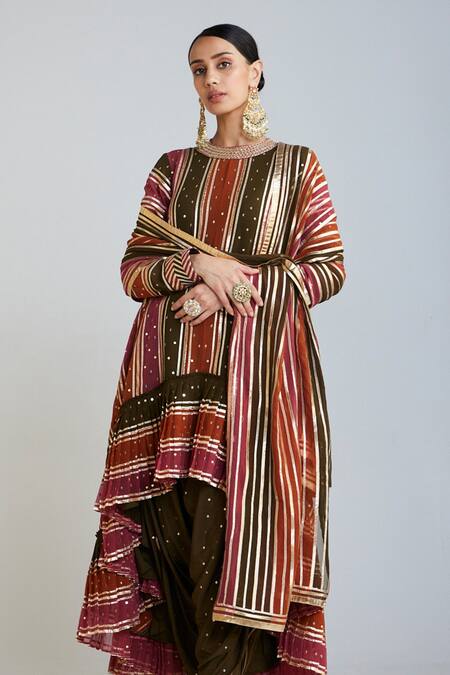 Vvani By Vani Vats Multi Color Georgette, Silk Embroidery Round Asymmetric Kurta Dhoti Pant Set Online at Aza Fashions Vvani By Vani Vats_Multi Color Georgette, Silk Embroidery Round Asymmetric Kurta Dhoti Pant Set _Online_at_Aza_Fashions