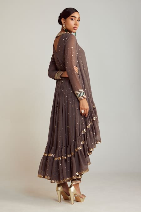 Vvani By Vani Vats Asymmetric Round Neck Kurta & Embroidered Pant Set 