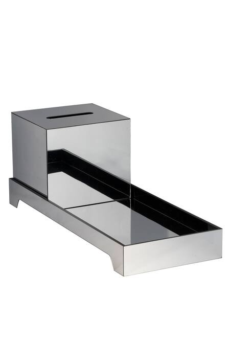 H2h_Silver Acrylic Metallic Set Of Tissue Box And Tray_Online_at_Aza_Fashions