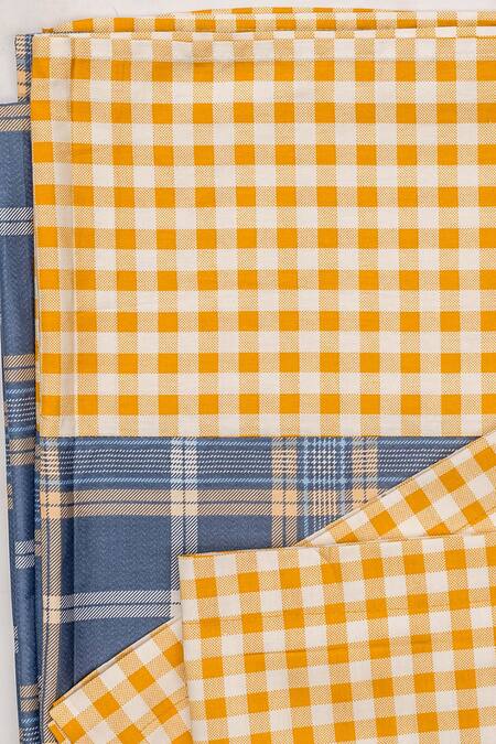 H2h_Blue Cotton Printed Checkered Bedsheet Set_Online_at_Aza_Fashions