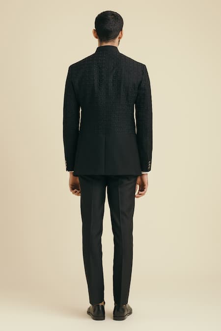 Shop_Philocaly_Black Mohair Embroidery Floral Thread Bandhgala _at_Aza_Fashions