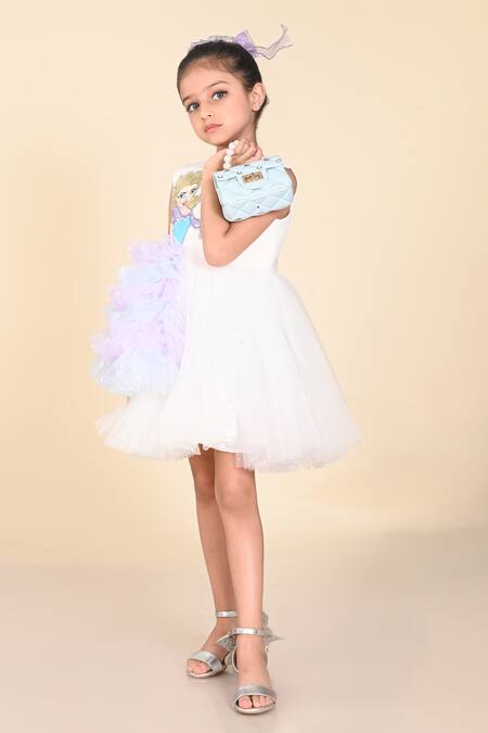 Buy_Hoity Moppet_White Tulle, Crepe, Satin Sequins, Tassels Elsa Rules Embroidered Applique Dress_Online_at_Aza_Fashions