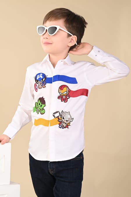 Buy Hoity Moppet White Cotton Embroidery Future Avengers Shirt Online at Aza Fashions Buy_Hoity Moppet_White Cotton Embroidery Future Avengers Shirt _Online_at_Aza_Fashions