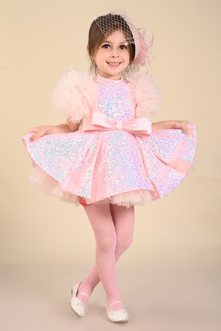 Shop Hoity Moppet Pink Tulle, Satin Sequins Glitter Girl Embellished Dress at Aza Fashions Shop_Hoity Moppet_Pink Tulle, Satin Sequins Glitter Girl Embellished Dress _at_Aza_Fashions