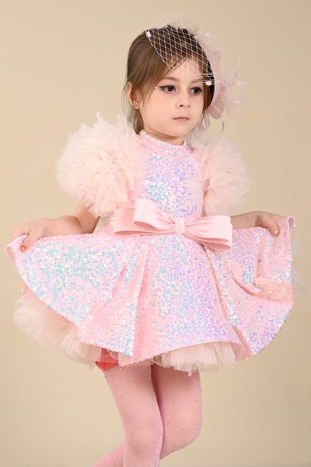 Hoity Moppet Pink Tulle, Satin Sequins Glitter Girl Embellished Dress Online at Aza Fashions Hoity Moppet_Pink Tulle, Satin Sequins Glitter Girl Embellished Dress _Online_at_Aza_Fashions
