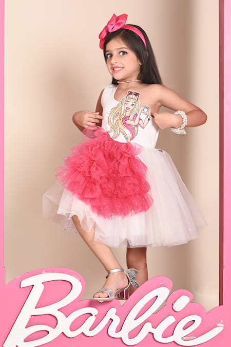 Hoity Moppet White Tulle, Crepe, Satin Not Your Barbie Girl Applique Embroidered Dress Online at Aza Fashions Hoity Moppet_White Tulle, Crepe, Satin Not Your Barbie Girl Applique Embroidered Dress _Online_at_Aza_Fashions