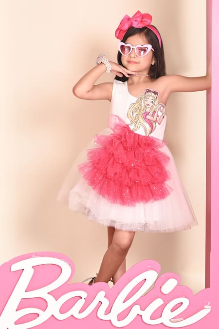 Shop Hoity Moppet White Tulle, Crepe, Satin Not Your Barbie Girl Applique Embroidered Dress Online at Aza Fashions Shop_Hoity Moppet_White Tulle, Crepe, Satin Not Your Barbie Girl Applique Embroidered Dress _Online_at_Aza_Fashions