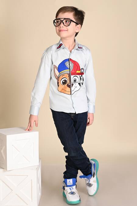 Hoity Moppet_Blue Cotton Embroidery Paw Patrol Chase Shirt _Online_at_Aza_Fashions