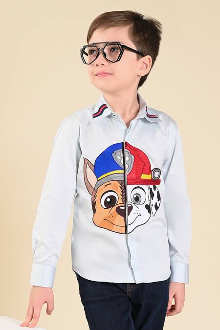 Buy_Hoity Moppet_Blue Cotton Embroidery Paw Patrol Chase Shirt _Online_at_Aza_Fashions