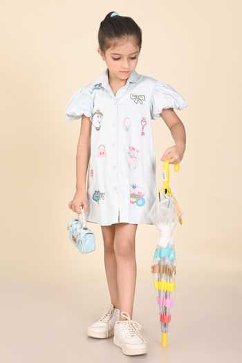 Buy_Hoity Moppet_Blue Cotton Embroidery Queens Club Shirt Dress_Online_at_Aza_Fashions