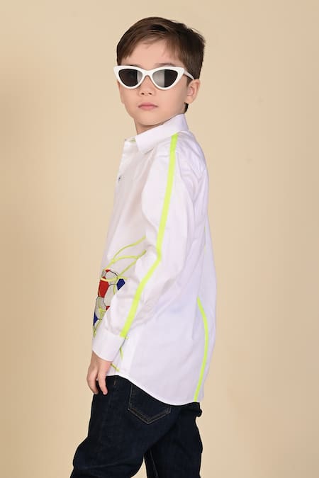 Shop_Hoity Moppet_White Cotton Embroidery Soccer Shirt _at_Aza_Fashions