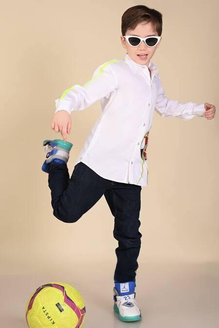 Buy_Hoity Moppet_White Cotton Embroidery Soccer Shirt _Online_at_Aza_Fashions