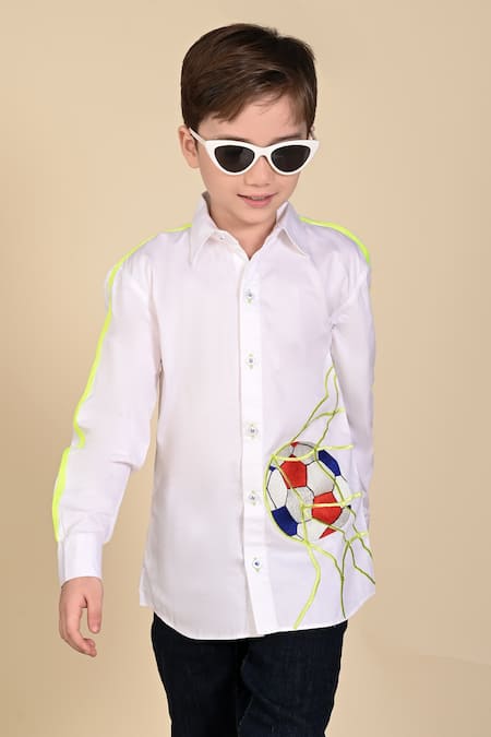 Shop_Hoity Moppet_White Cotton Embroidery Soccer Shirt _Online_at_Aza_Fashions