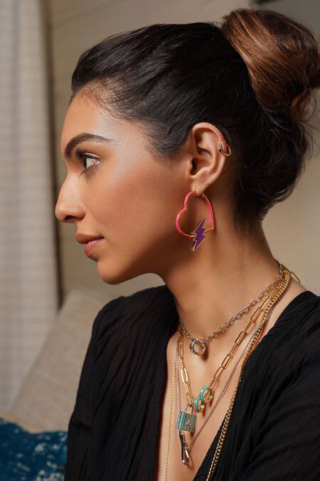 Shop Isharya Purple Enamel Work Bolt Charm at Aza Fashions Shop_Isharya_Purple Enamel Work Bolt Charm_at_Aza_Fashions