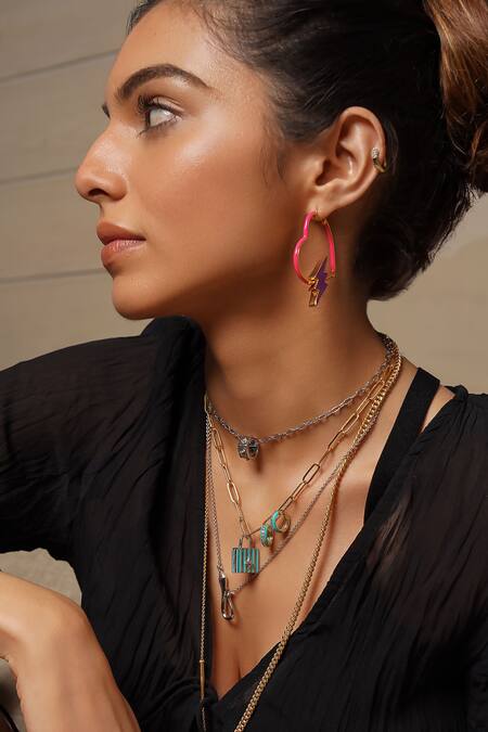 Shop Isharya Blue Enamel Work Padlock Charm at Aza Fashions Shop_Isharya_Blue Enamel Work Padlock Charm_at_Aza_Fashions