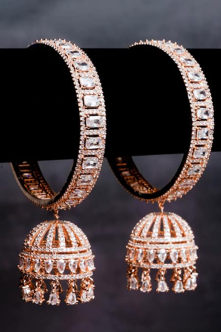 Shop Queens Jewels Pink Diamonds, Cut Work Embellished Bangles - Set Of 2 at Aza Fashions Shop_Queens Jewels_Pink Diamonds, Cut Work Embellished Bangles - Set Of 2 _at_Aza_Fashions