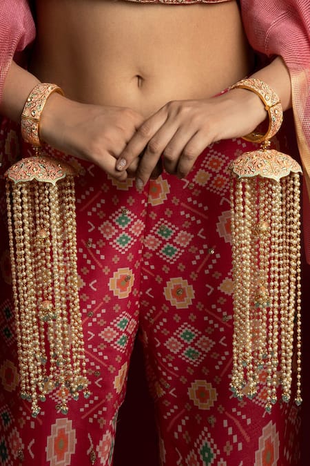 Shop Queens Jewels Multi Color Pearls, Zari Drop Kaleeras - Set Of 2 at Aza Fashions Shop_Queens Jewels_Multi Color Pearls, Zari Drop Kaleeras - Set Of 2 _at_Aza_Fashions