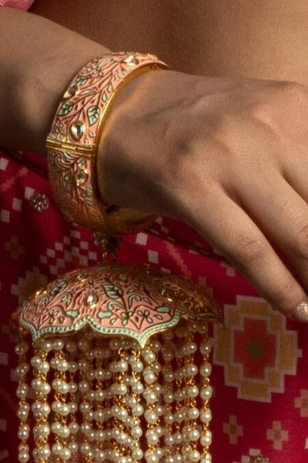 Queens Jewels Multi Color Pearls, Zari Drop Kaleeras - Set Of 2 Online at Aza Fashions Queens Jewels_Multi Color Pearls, Zari Drop Kaleeras - Set Of 2 _Online_at_Aza_Fashions