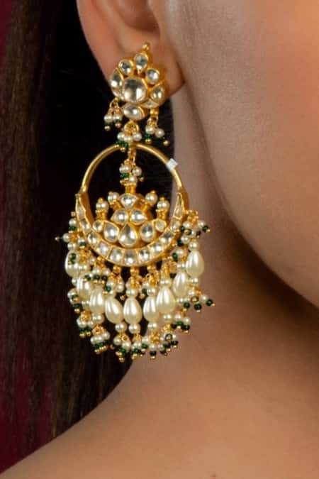 Queens Jewels_White Crystals, Pearls Kundan Embellished Chaandbalis _Online_at_Aza_Fashions