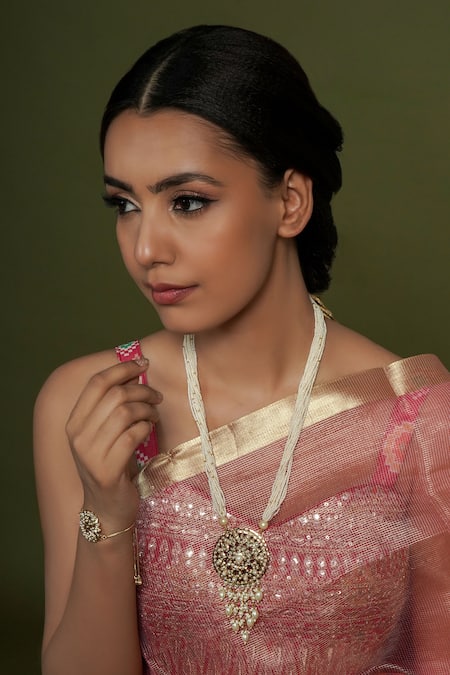 Shop Queens Jewels White Jadau Embellished Pendant Necklace at Aza Fashions Shop_Queens Jewels_White Jadau Embellished Pendant Necklace _at_Aza_Fashions