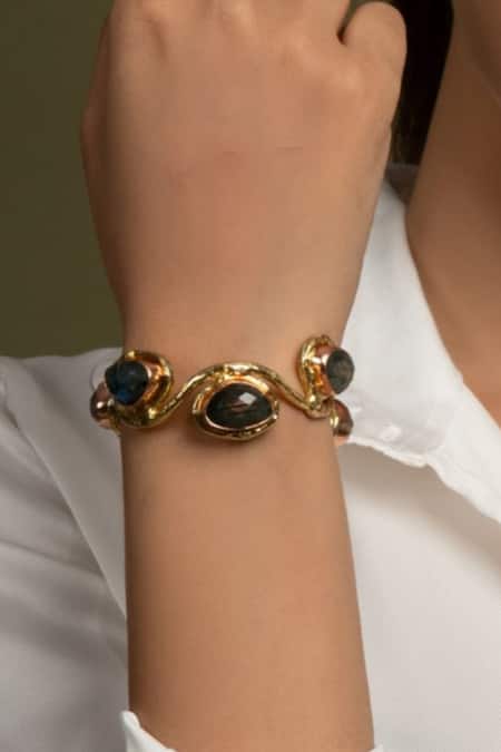 Shop Queens Jewels Blue Stones Labradorite Embellished Bracelet at Aza Fashions Shop_Queens Jewels_Blue Stones Labradorite Embellished Bracelet _at_Aza_Fashions