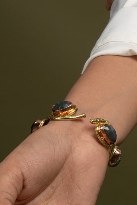 Queens Jewels Blue Stones Labradorite Embellished Bracelet Online at Aza Fashions Queens Jewels_Blue Stones Labradorite Embellished Bracelet _Online_at_Aza_Fashions