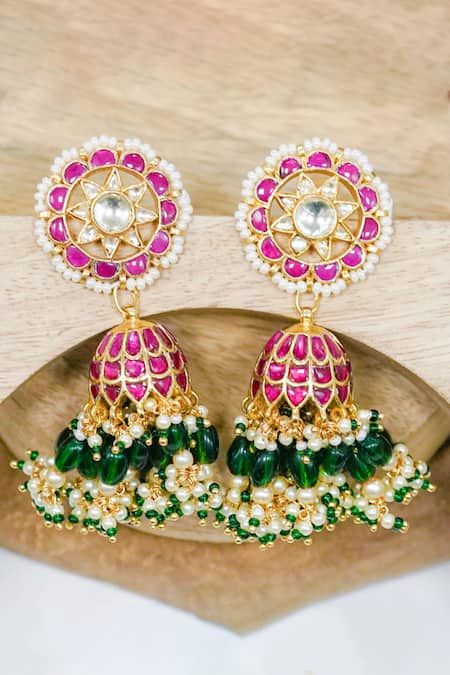 Queens Jewels Floral Stone Studded Jhumkas 