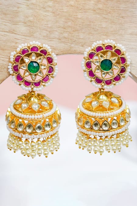 Queens Jewels Kundan Pearl Studded Jhumkas 