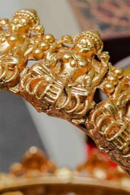 Queens Jewels Gold Plated Embroidery Goddess Carved Temple Kada- Set Of 2 Online at Aza Fashions Queens Jewels_Gold Plated Embroidery Goddess Carved Temple Kada- Set Of 2 _Online_at_Aza_Fashions