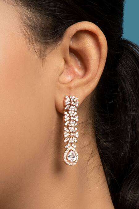 Queens Jewels Gold Plated Imitation Diamonds American Studded Floral Necklace Set Online at Aza Fashions Queens Jewels_Gold Plated Imitation Diamonds American Studded Floral Necklace Set_Online_at_Aza_Fashions