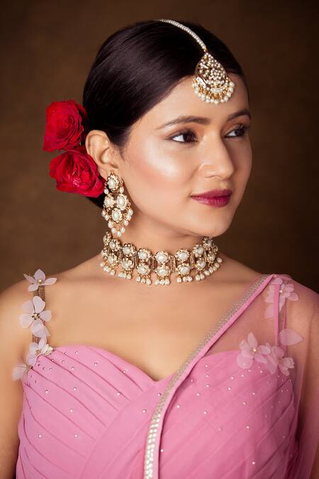 Queens Jewels White Stones, Beads Bridal Jadau Embellished Choker Set Online at Aza Fashions Queens Jewels_White Stones, Beads Bridal Jadau Embellished Choker Set _Online_at_Aza_Fashions