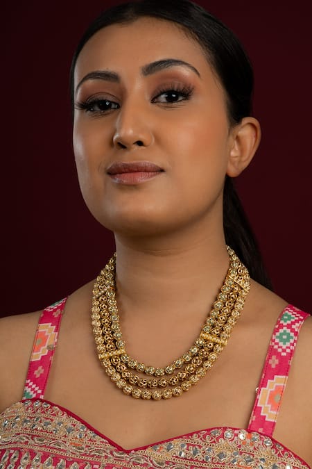 Shop Queens Jewels Multi Color Jadau Sonamoti Embellished Layered Necklace at Aza Fashions Shop_Queens Jewels_Multi Color Jadau Sonamoti Embellished Layered Necklace _at_Aza_Fashions