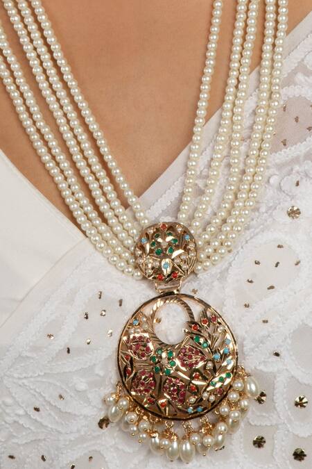 Buy Queens Jewels Multi Color Stones, Beads Navratan Jadau Embellished Pendant Necklace Set Online at Aza Fashions Buy_Queens Jewels_Multi Color Stones, Beads Navratan Jadau Embellished Pendant Necklace Set _Online_at_Aza_Fashions