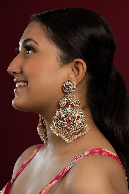 Queens Jewels Nehara Stone Embellished Jadau Earrings 