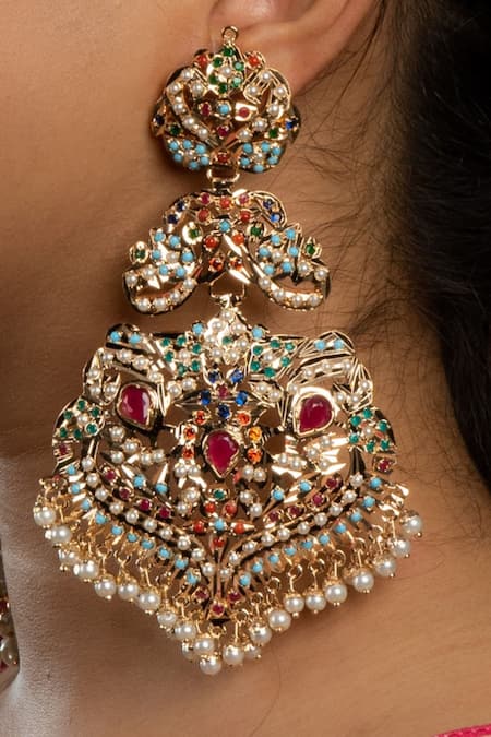 Queens Jewels Nehara Stone Embellished Jadau Earrings 