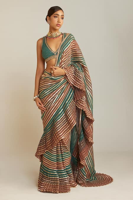 Vvani by Vani Vats Multi Color Saree And Blouse Georgette Hand Pre-draped With  