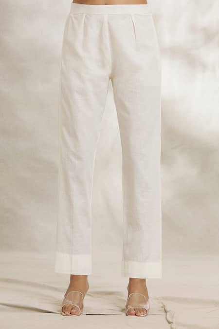 Anaya By Akruthi White Cotton Linen Hand Painted Floral V Neck Kurta And Pant Set at Aza Fashions Anaya By Akruthi_White Cotton Linen Hand Painted Floral V Neck Kurta And Pant Set_at_Aza_Fashions