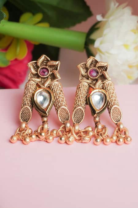 Shop Queens Jewels Multi Color Stones Temple Choker Set at Aza Fashions Shop_Queens Jewels_Multi Color Stones Temple Choker Set_at_Aza_Fashions