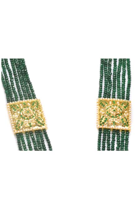 Shop_Queens Jewels_Green Emerald Embellished Multi-layered Necklace _at_Aza_Fashions