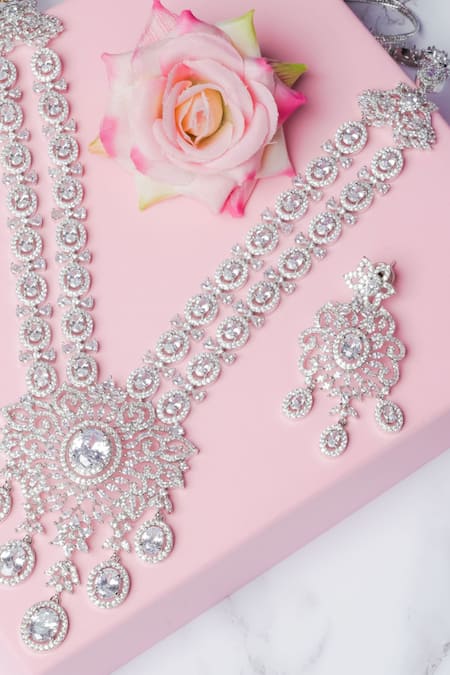 Queens Jewels Floral American Diamond Studded Necklace Set 