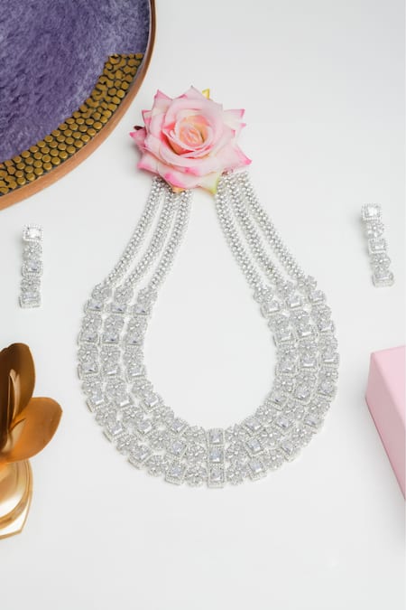 Queens Jewels American Diamond Studded Triple Layer Necklace Set 