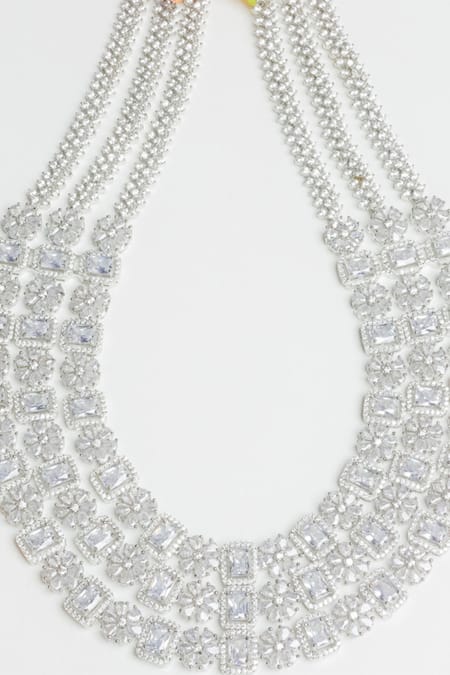 Shop_Queens Jewels_White Imitation Diamonds American Studded Triple Layer Necklace Set _at_Aza_Fashions