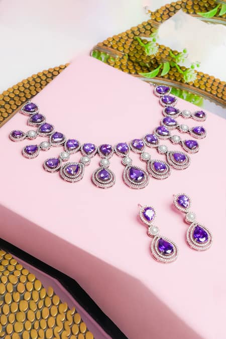 Purple Blossom Long Necklace Set