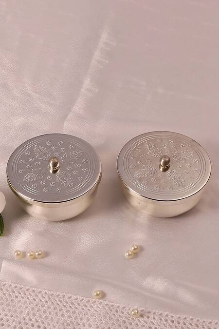 Nakshikathaa - Homeware_Silver Brass Nut Bowl Gift Hamper - 2 Pcs_Online_at_Aza_Fashions