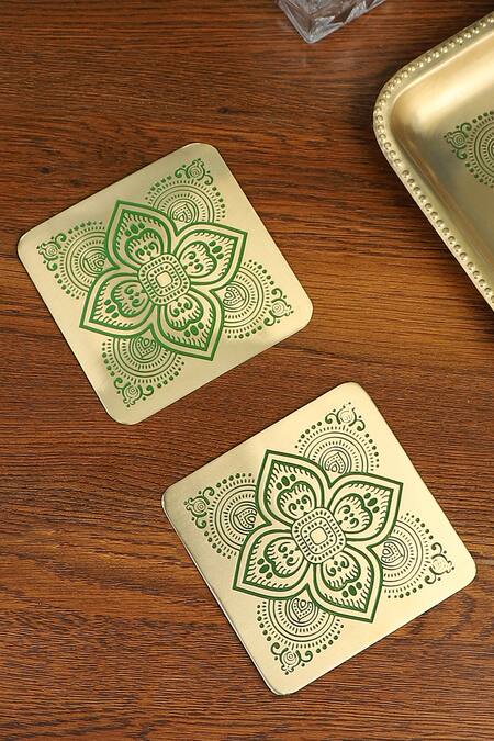 Shop Nakshikathaa - Homeware Gold Brass Gift Hamper Tray Set at Aza Fashions Shop_Nakshikathaa - Homeware_Gold Brass Gift Hamper Tray Set_at_Aza_Fashions