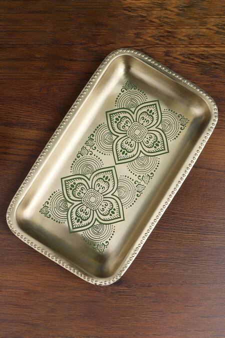 Nakshikathaa - Homeware Gold Brass Gift Hamper Tray Set Online at Aza Fashions Nakshikathaa - Homeware_Gold Brass Gift Hamper Tray Set_Online_at_Aza_Fashions