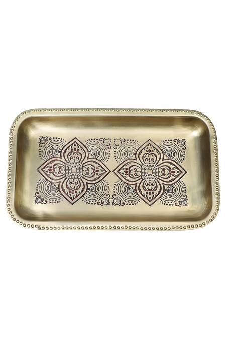 Shop Nakshikathaa - Homeware Gold Brass Gift Hamper Tray Set Online at Aza Fashions Shop_Nakshikathaa - Homeware_Gold Brass Gift Hamper Tray Set_Online_at_Aza_Fashions
