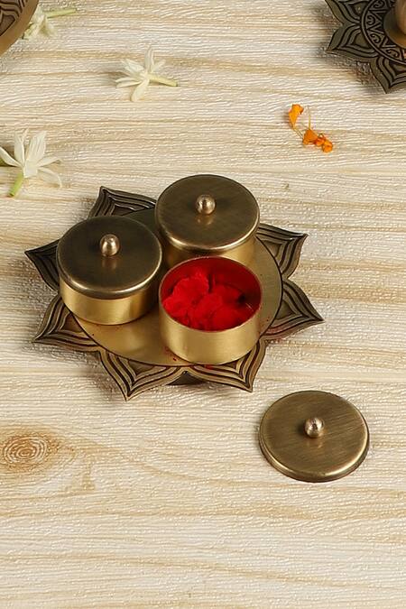 Shop_Nakshikathaa - Homeware_Gold Brass Hand Etched Divinity Gift Hamper - 4 Pcs _Online_at_Aza_Fashions