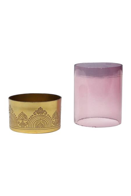 Nakshikathaa - Homeware_Gold Iron Hand Etched Tea Light Stand Gift Hamper Set - 5 Pcs_Online_at_Aza_Fashions